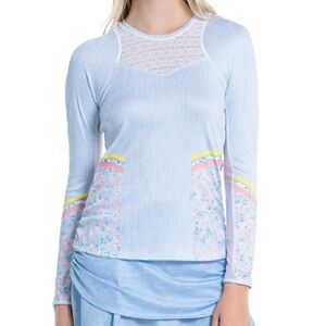 Lucky in Love Long Sleeve LUV 50+ Chambray Blossom Tennis Pickleball Golf Size S